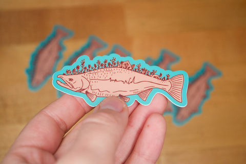 Run Wild Detailed Salmon Sticker