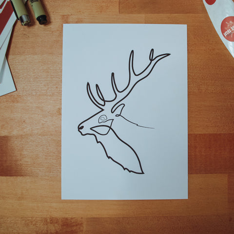 Single Line Elk Digital Art Print