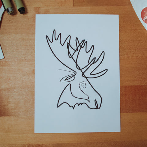 Single Line Moose Digital Art Print